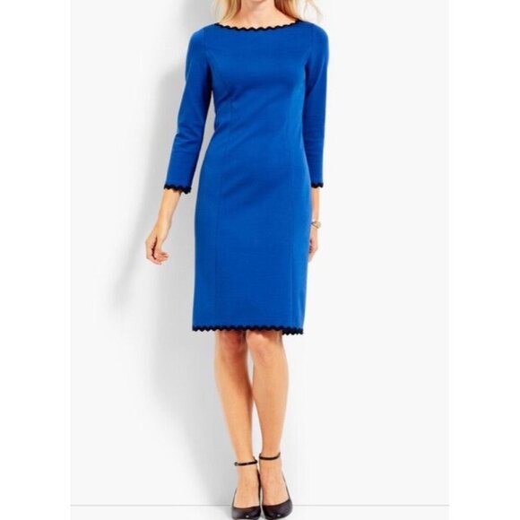 Talbots Refined Ponte Rickrack Trimmed Blue Sheath Midi Dress Size 20 Office - Picture 1 of 11